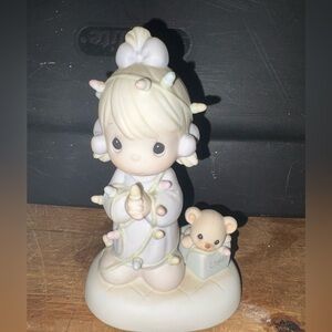 Precious Moments Pastel Figurine with Teddy and String Lights